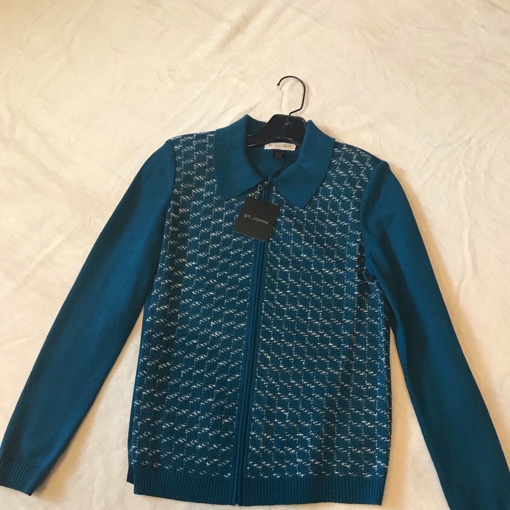 NEW St. John STUNNING Long Sleeve Zip Up Sweater